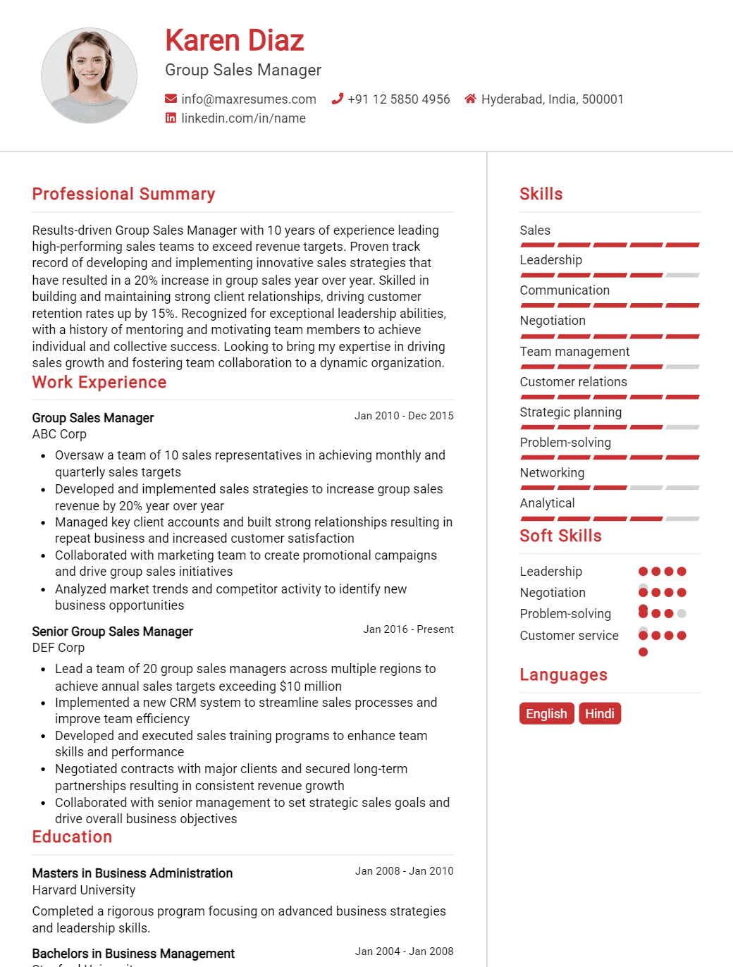 group-sales-manager-resume-sample