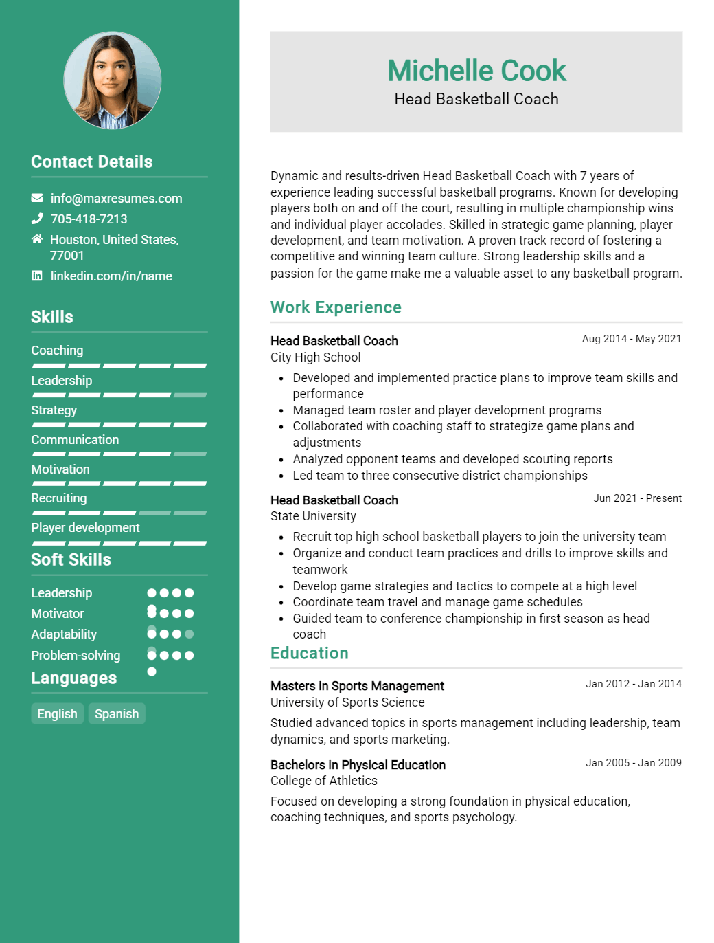 head-basketball-coach-resume-sample