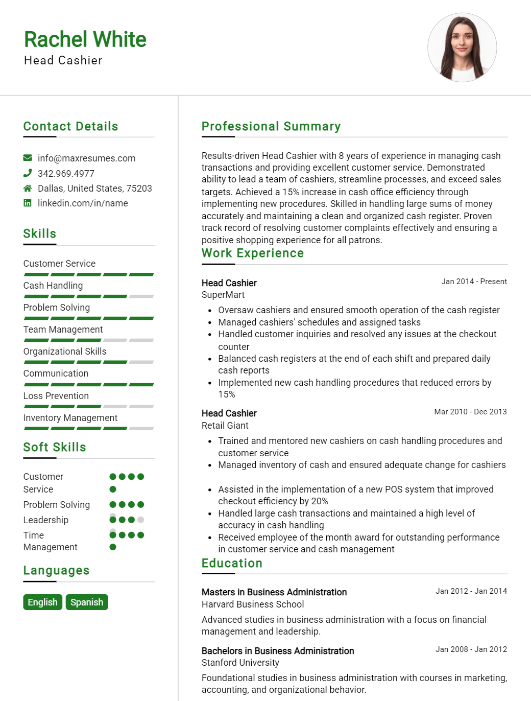 head-cashier-resume-sample