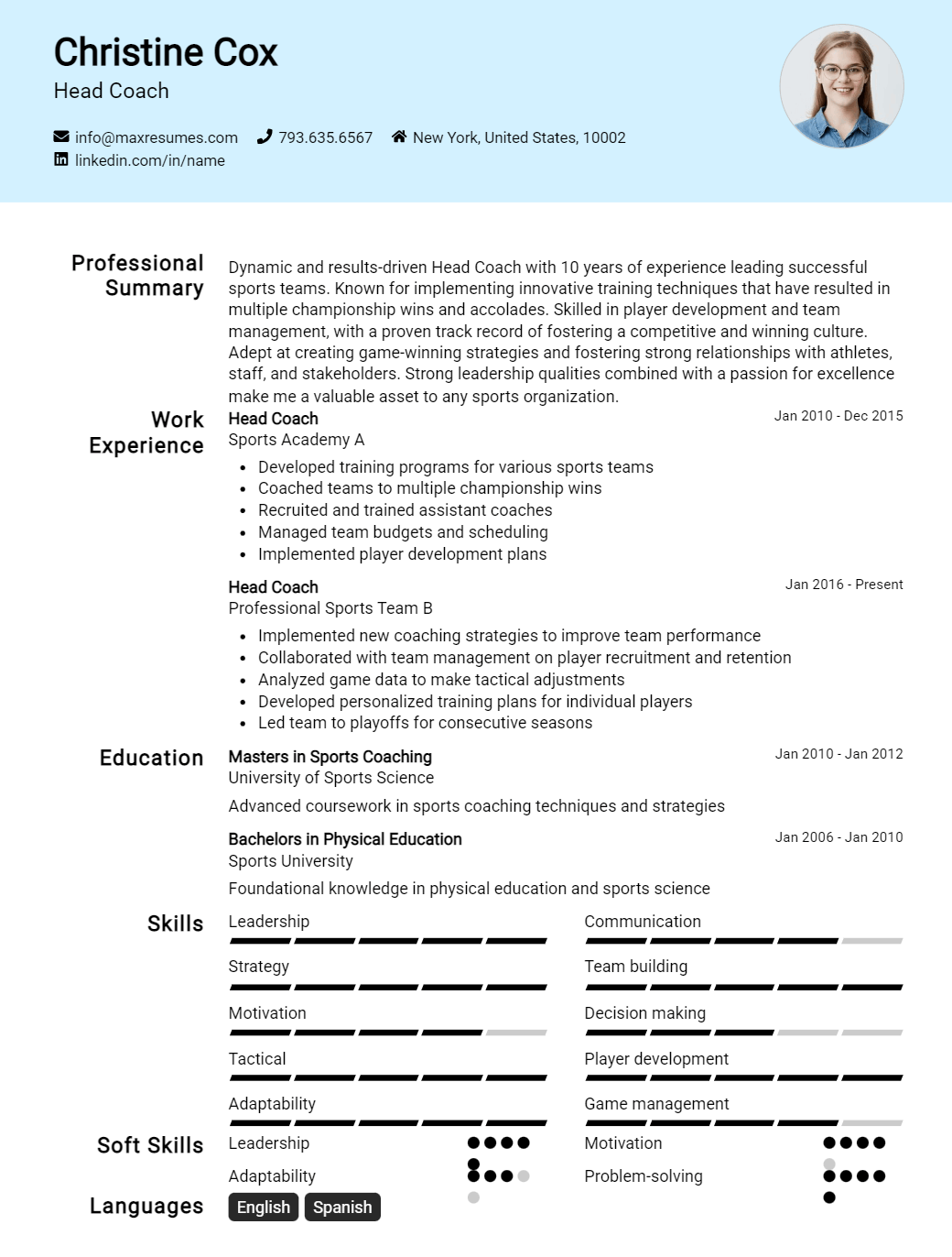 head-coach-resume-sample
