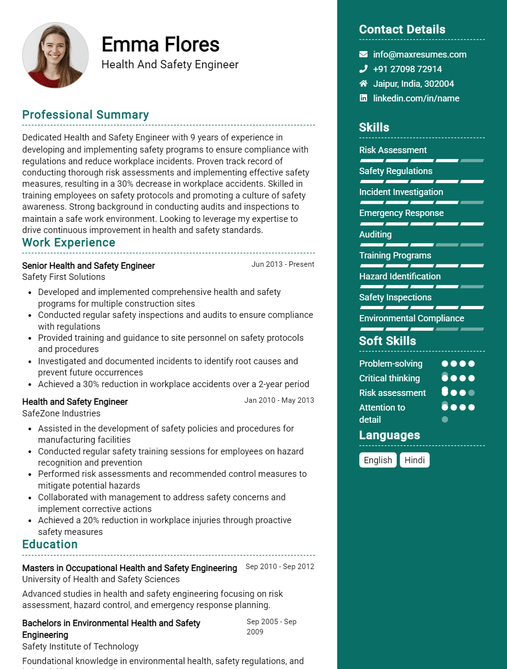 health-and-safety-engineer-resume-sample