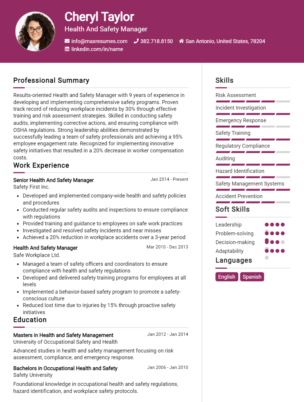 health-and-safety-manager-resume-sample