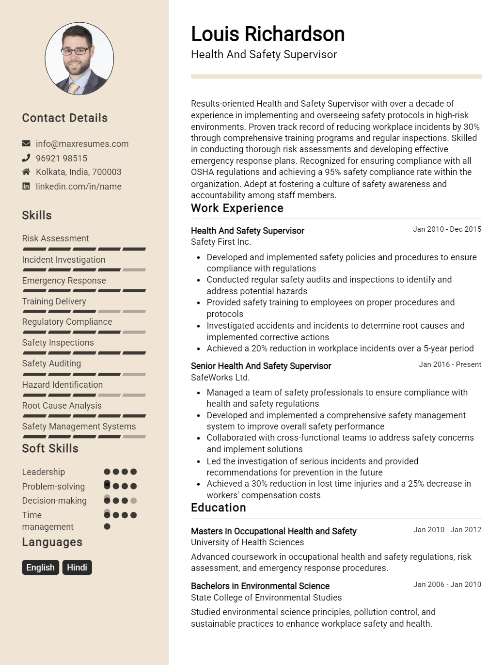 health-and-safety-supervisor-resume-sample