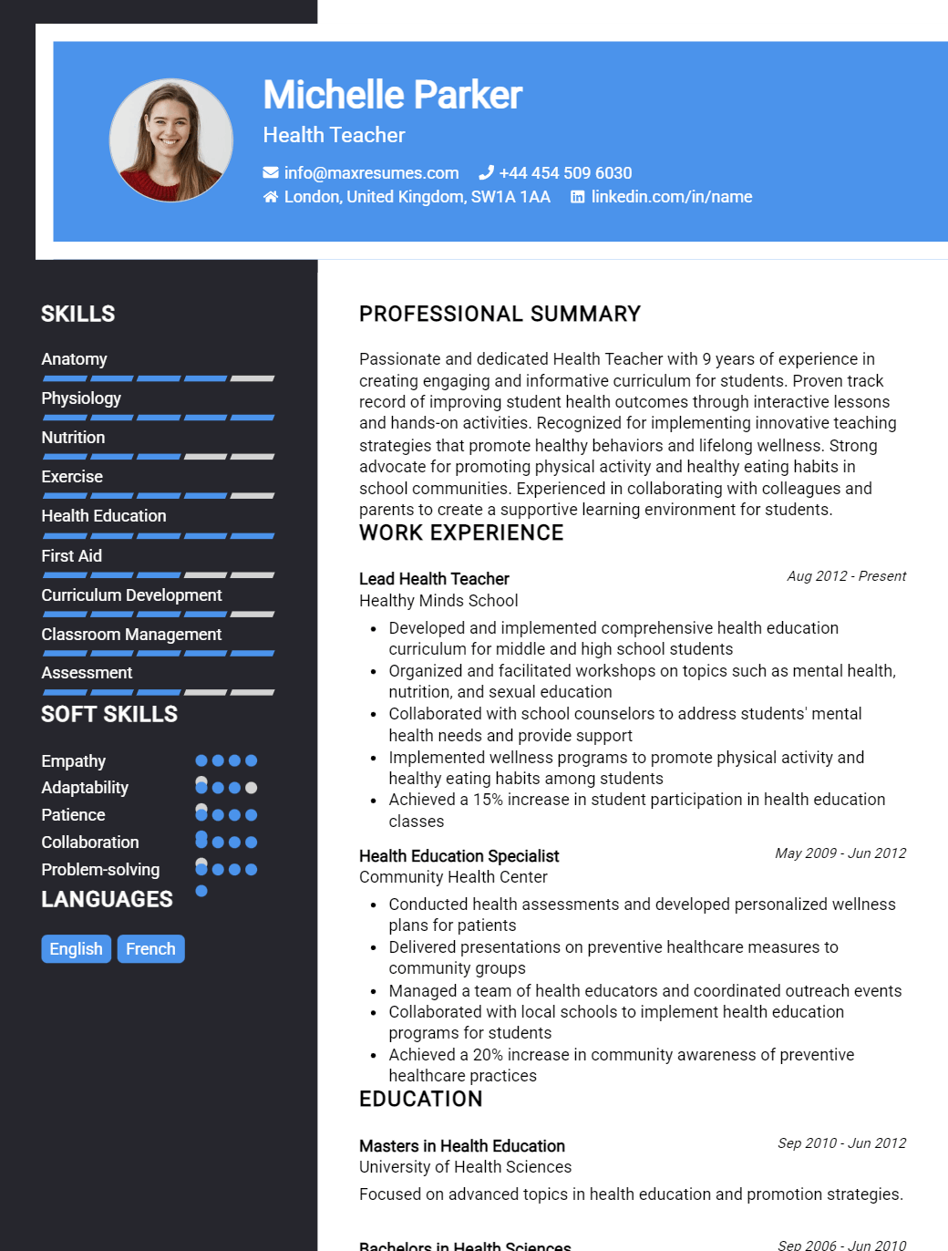 health-teacher-resume-sample