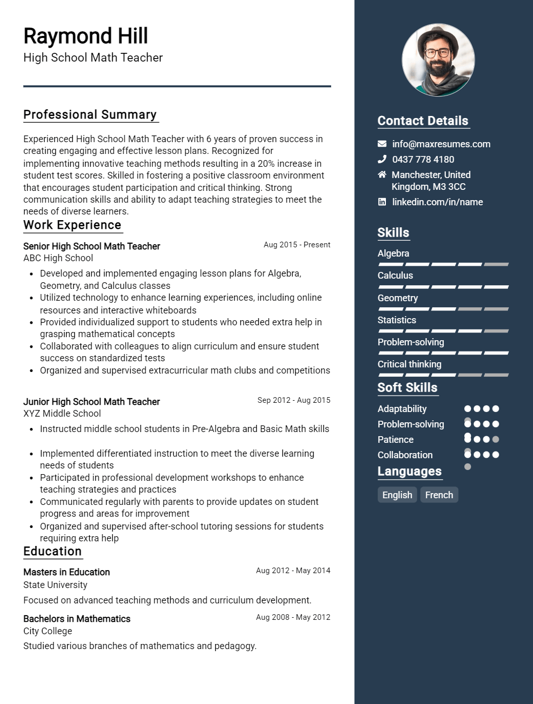 high-school-math-teacher-resume-sample