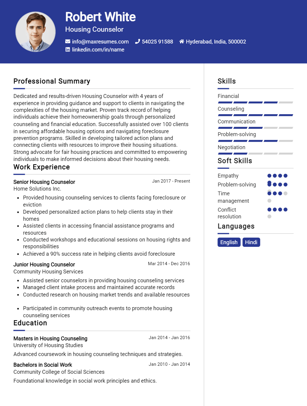housing-counselor-resume-sample