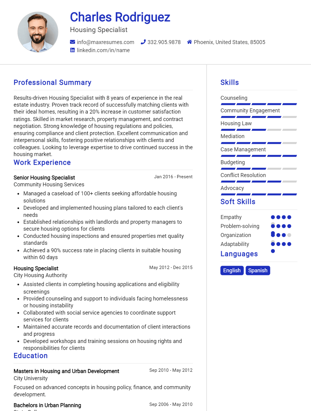 housing-specialist-resume-sample
