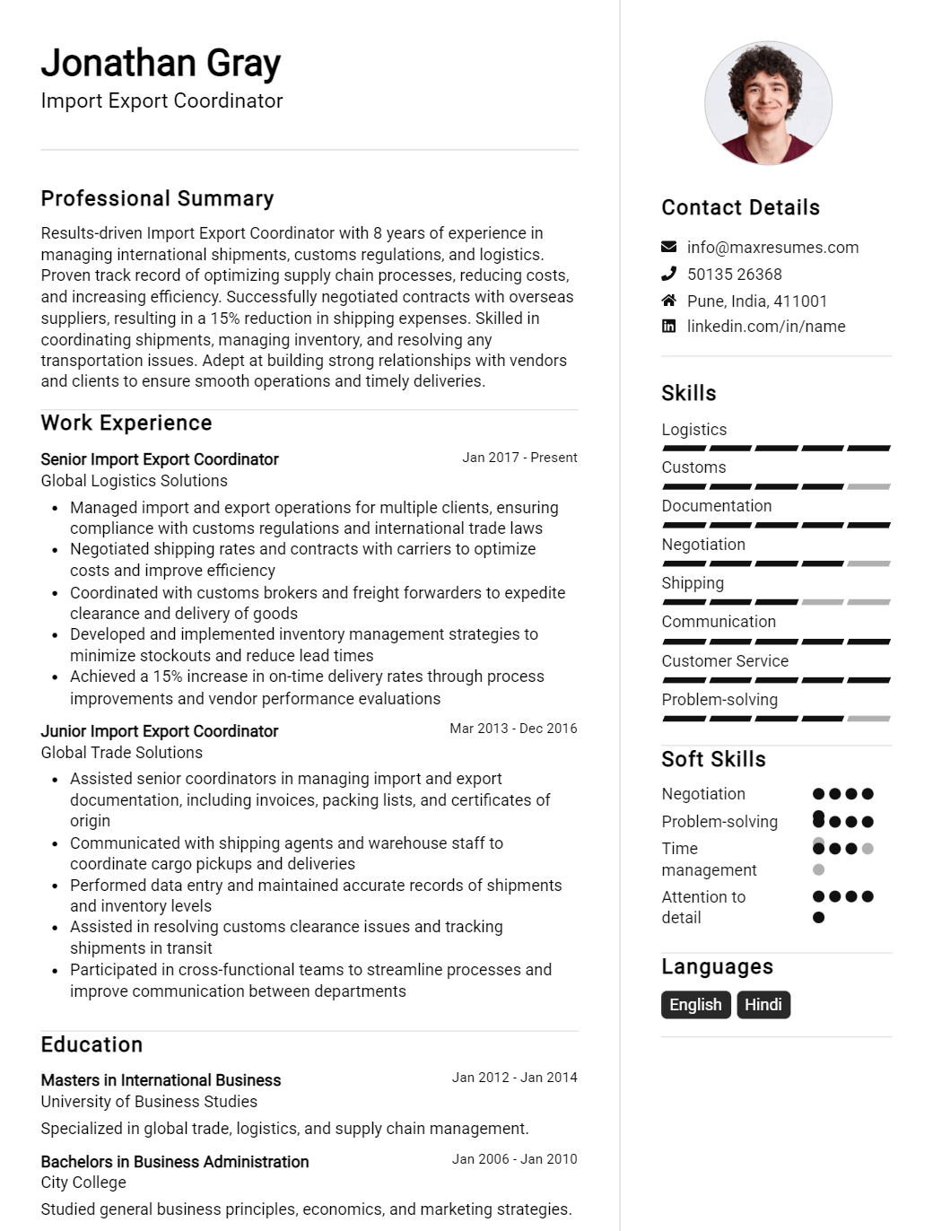 import-export-coordinator-resume-sample