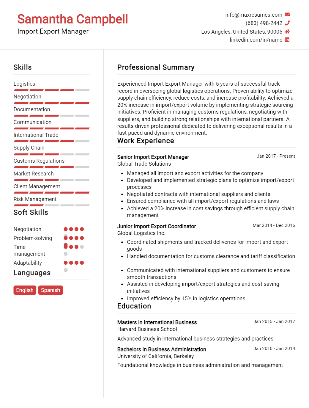 import-export-manager-resume-sample