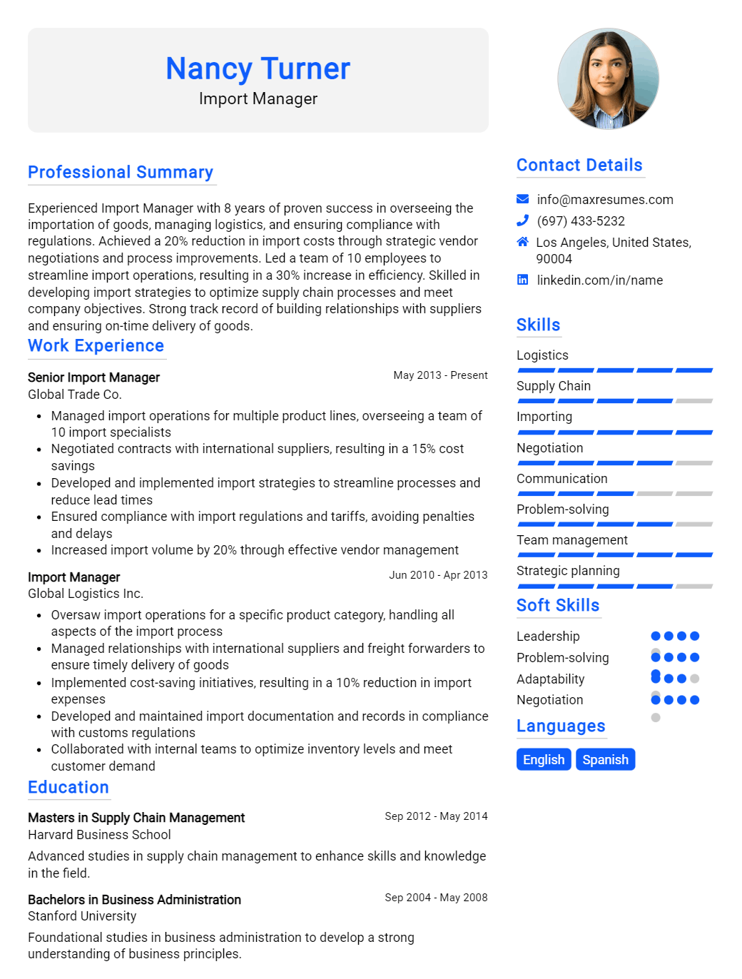 import-manager-resume-sample