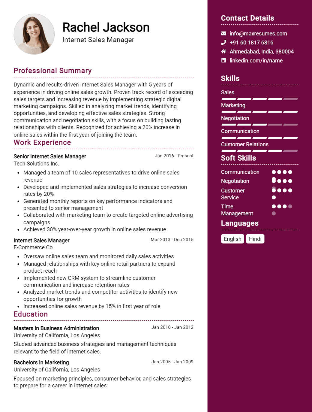 internet-sales-manager-resume-sample