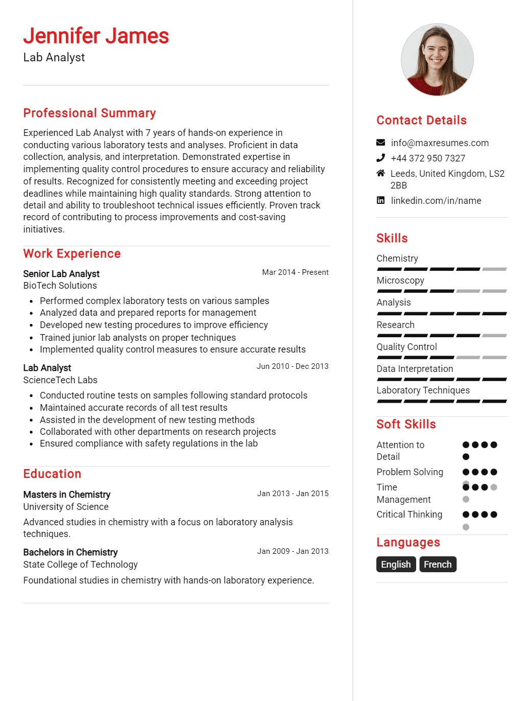 lab-analyst-resume-sample
