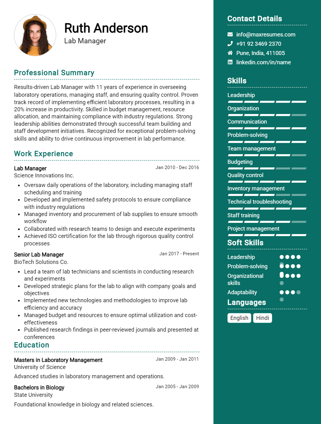 lab-manager-resume-sample