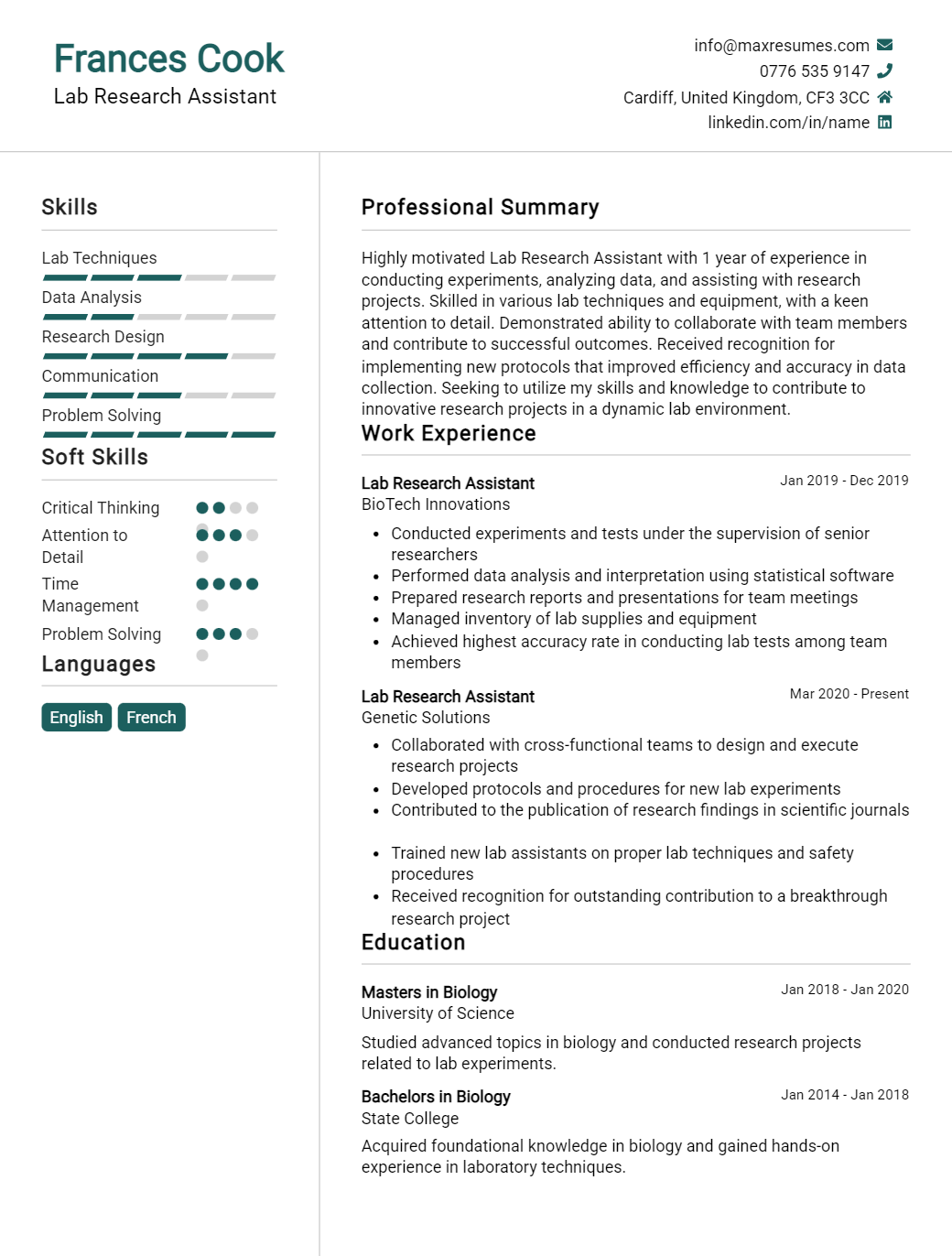 lab-research-assistant-resume-sample