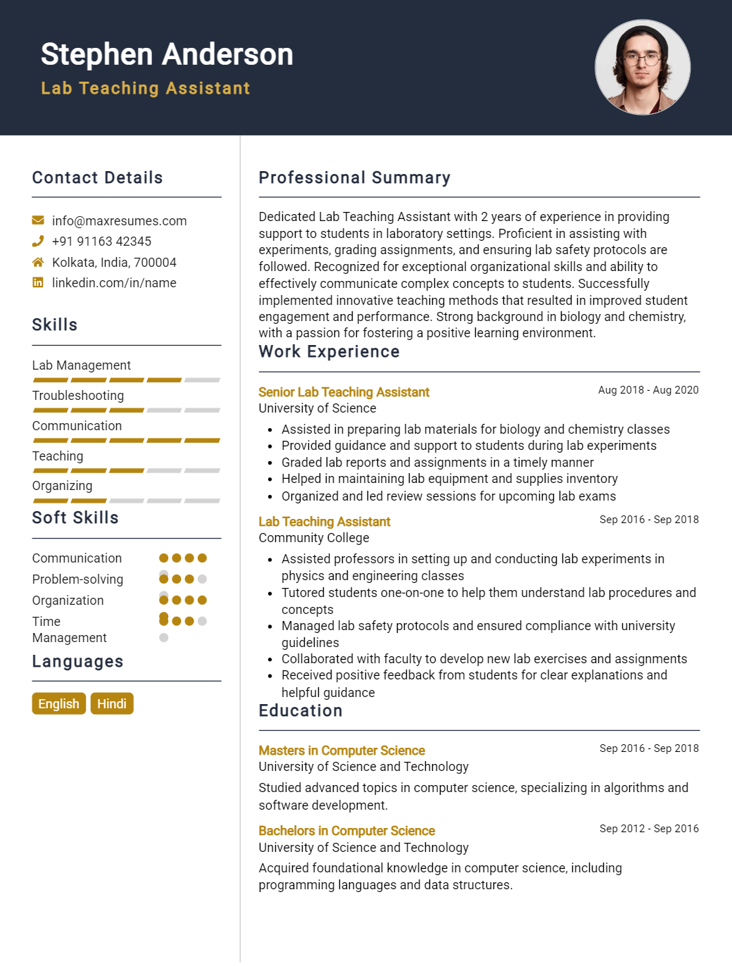 lab-teaching-assistant-resume-sample