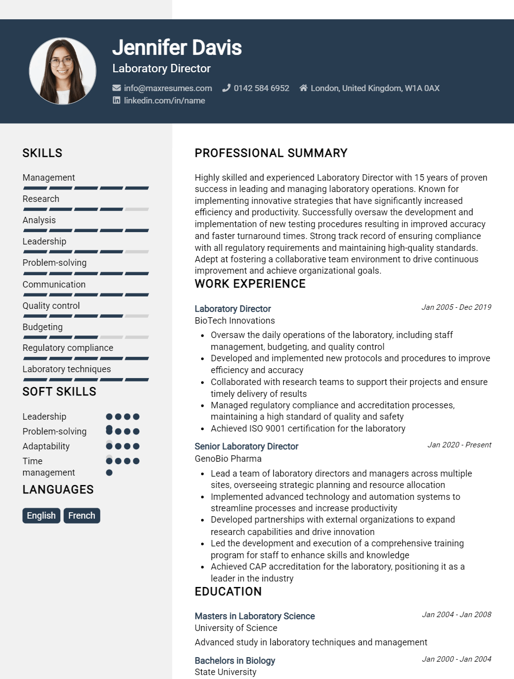 laboratory-director-resume-sample