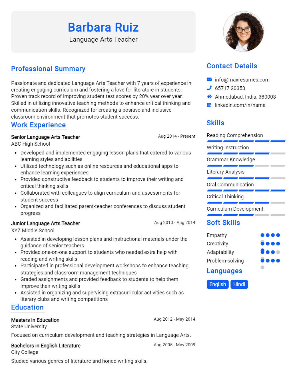 language-arts-teacher-resume-sample