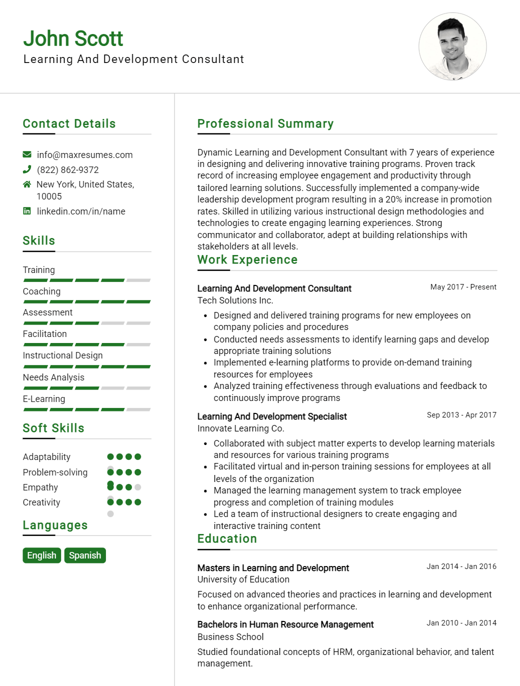 learning-and-development-consultant-resume-sample