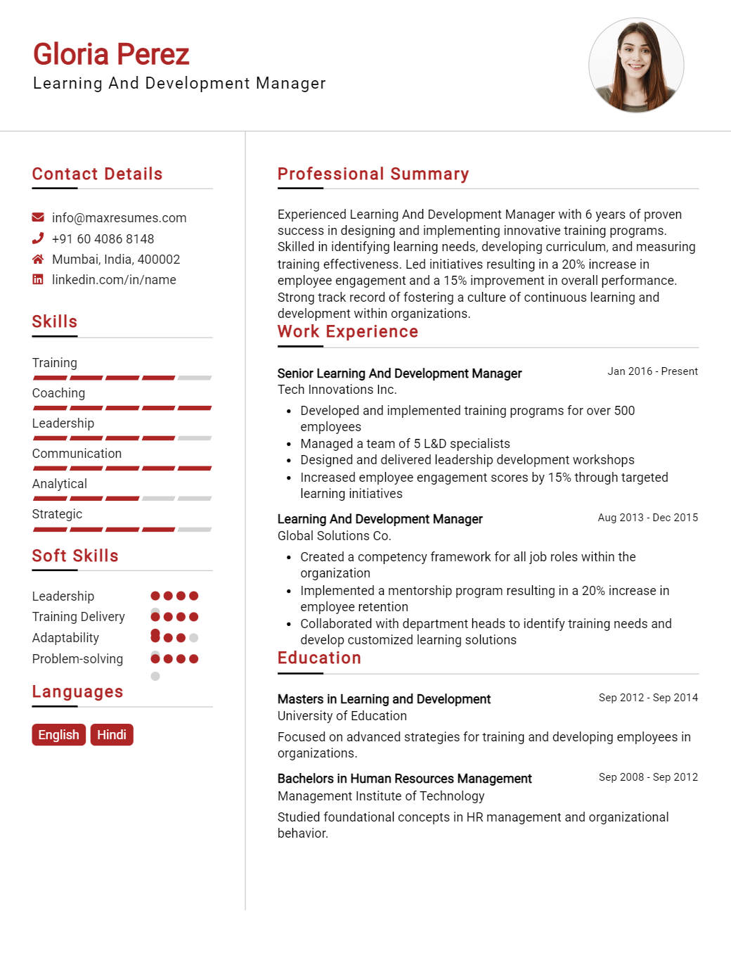 learning-and-development-manager-resume-sample