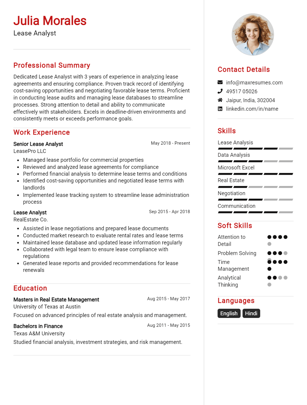 lease-analyst-resume-sample