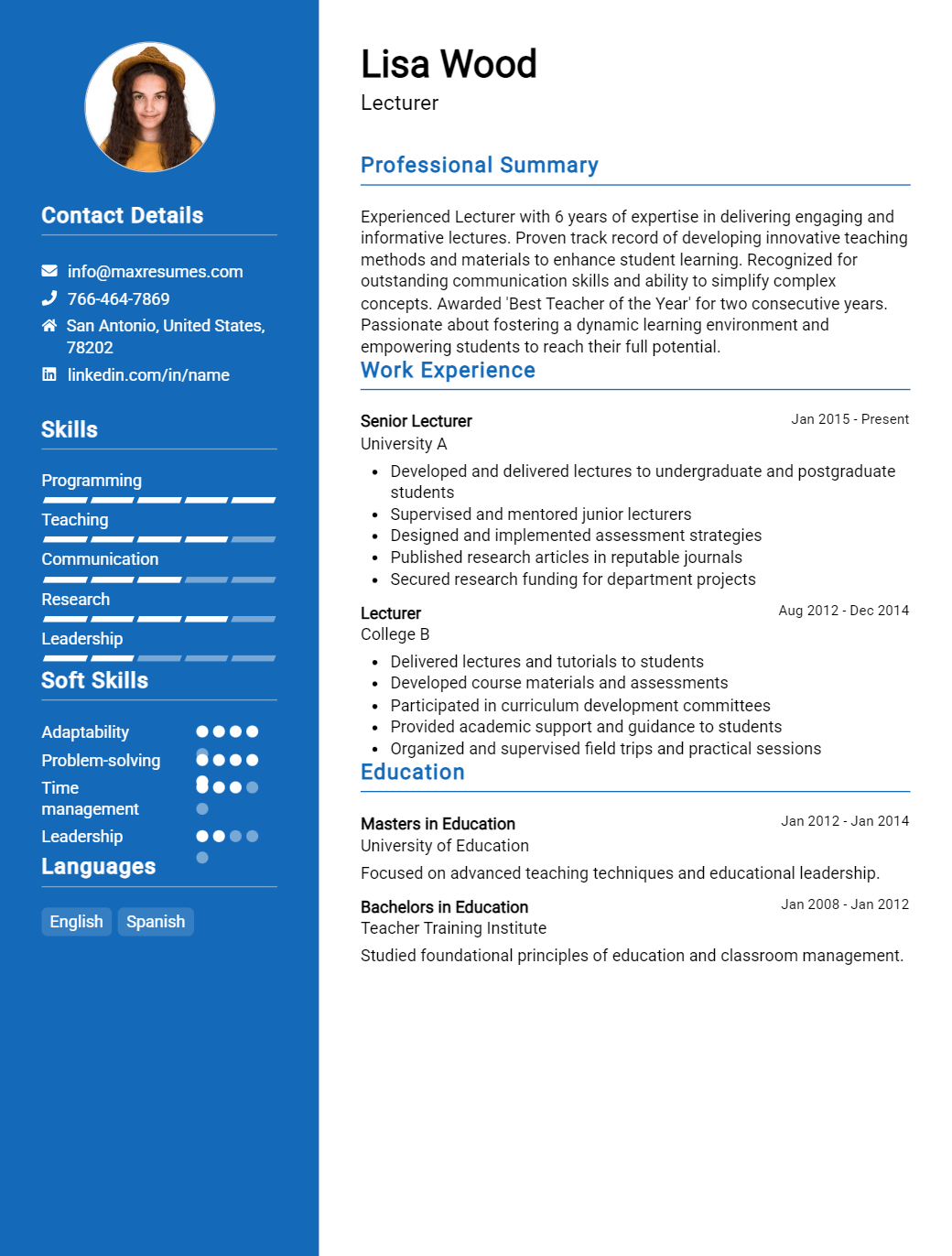 lecturer-resume-sample