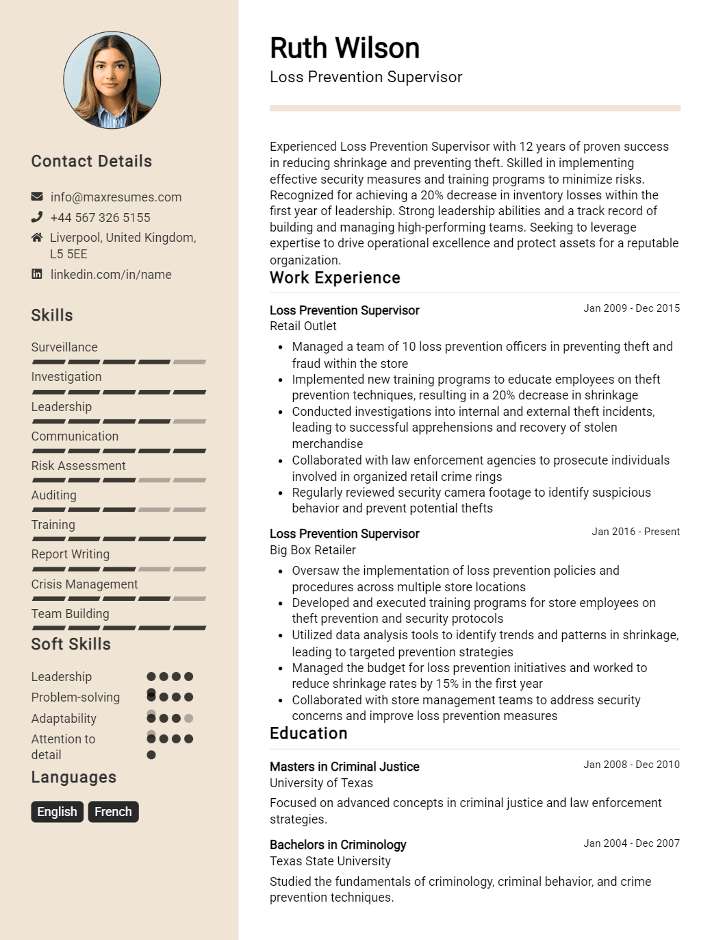 loss-prevention-supervisor-resume-sample