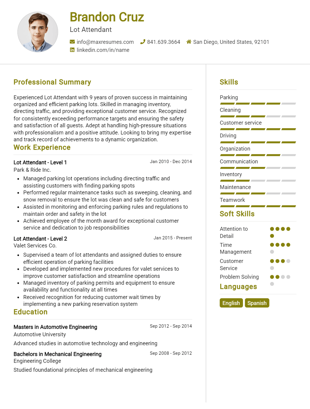 lot-attendant-resume-sample