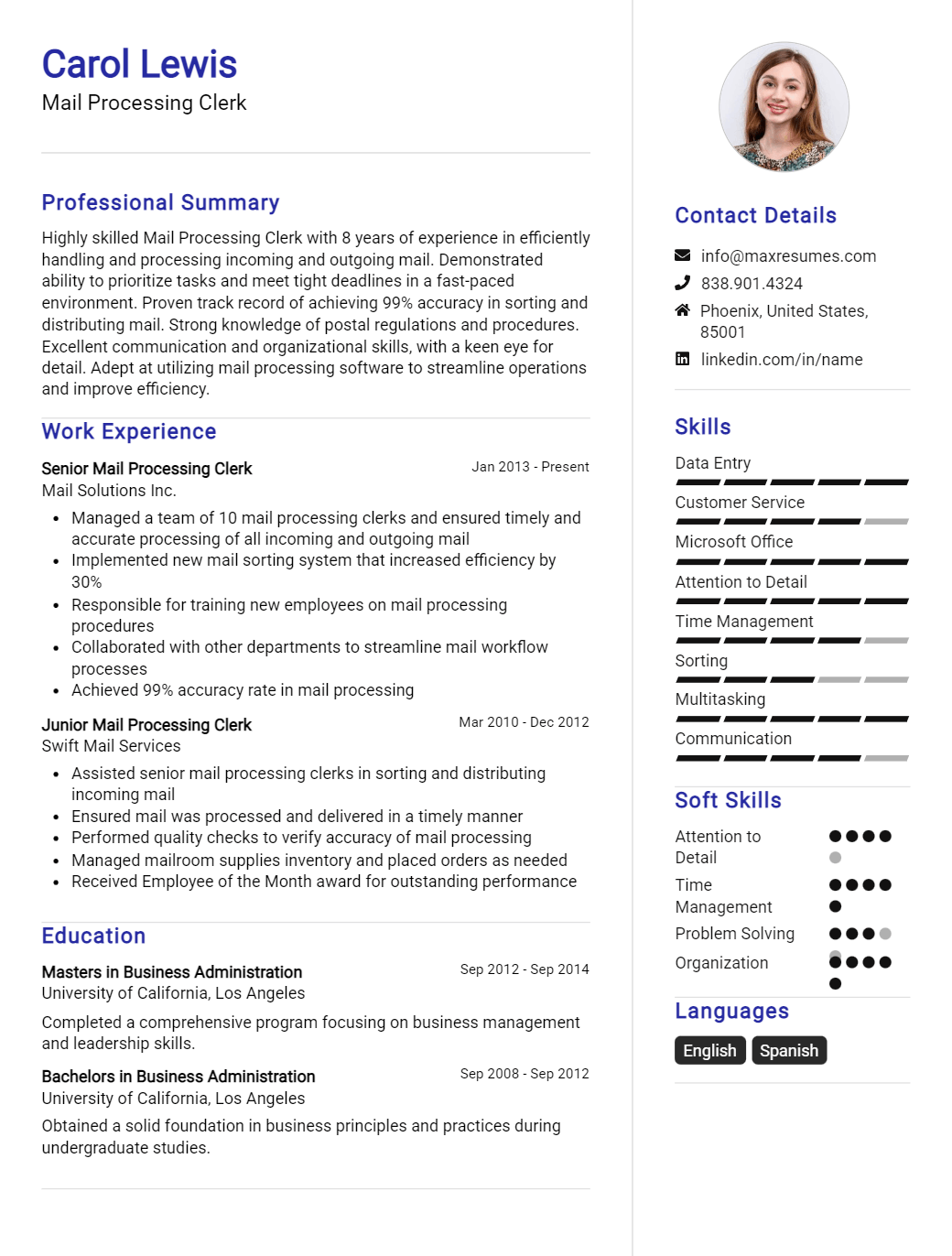 mail-processing-clerk-resume-sample