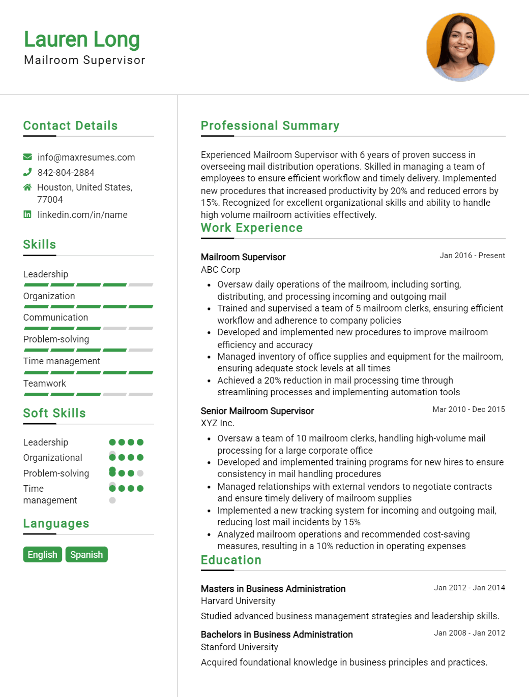 mailroom-supervisor-resume-sample