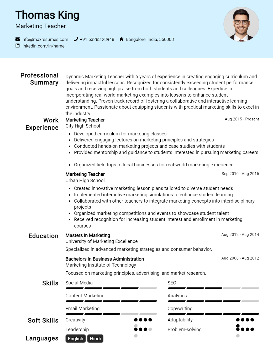 marketing-teacher-resume-sample