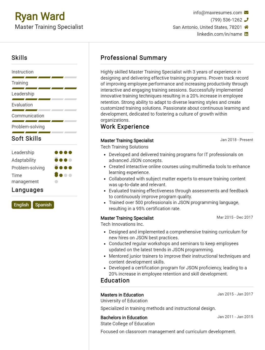 master-training-specialist-resume-sample