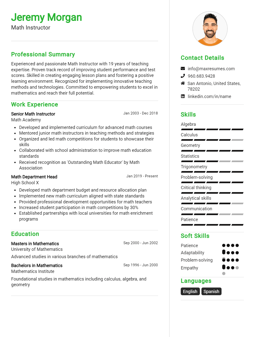 math-instructor-resume-sample