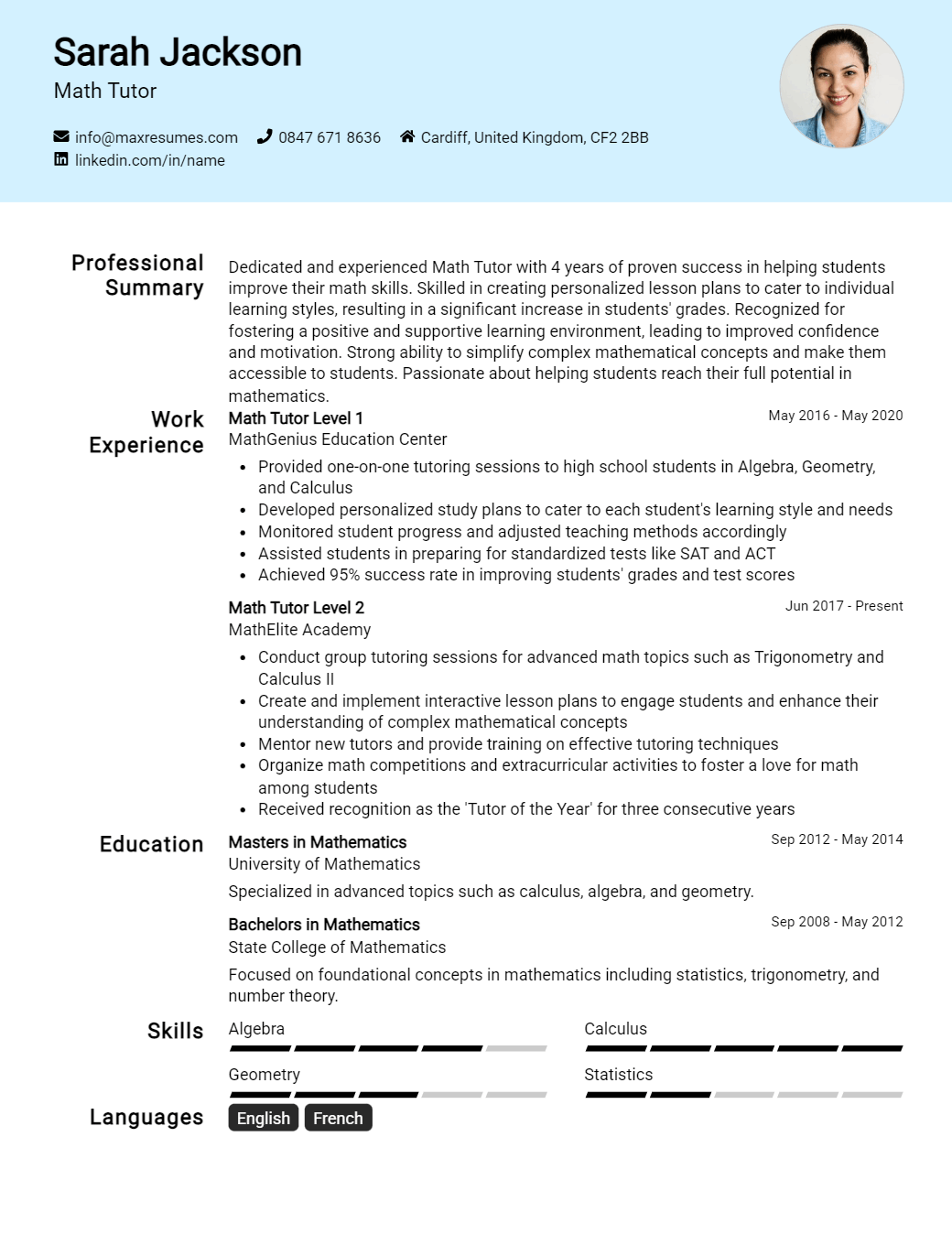 math-tutor-resume-sample