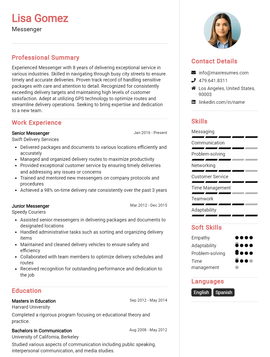 messenger-resume-sample