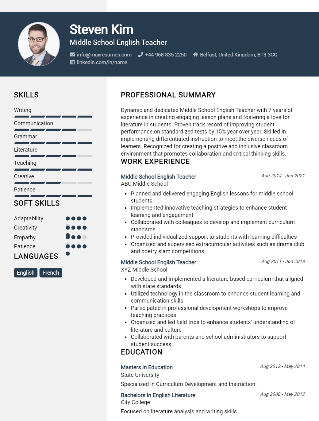 middle-school-english-teacher-resume-sample