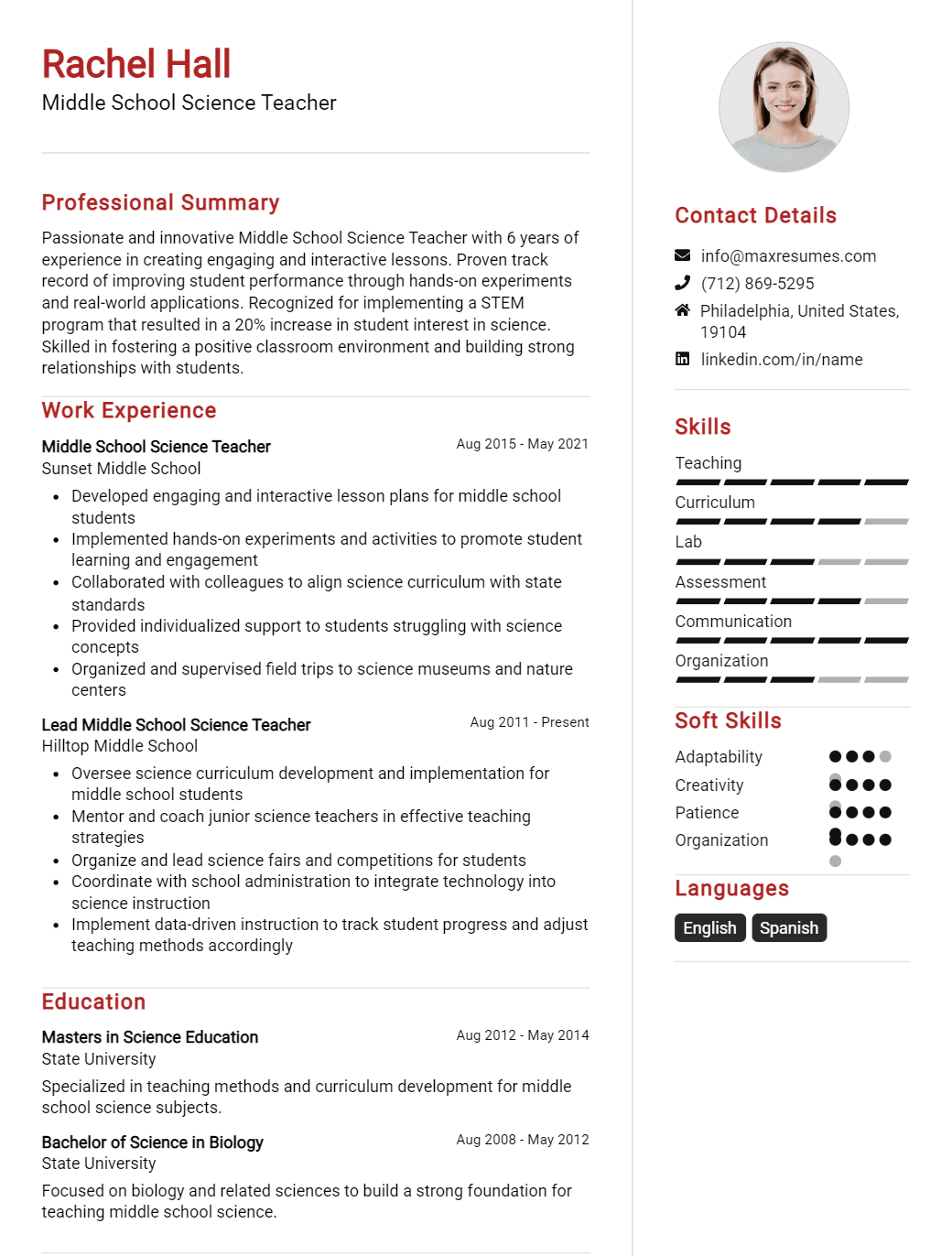 middle-school-science-teacher-resume-sample