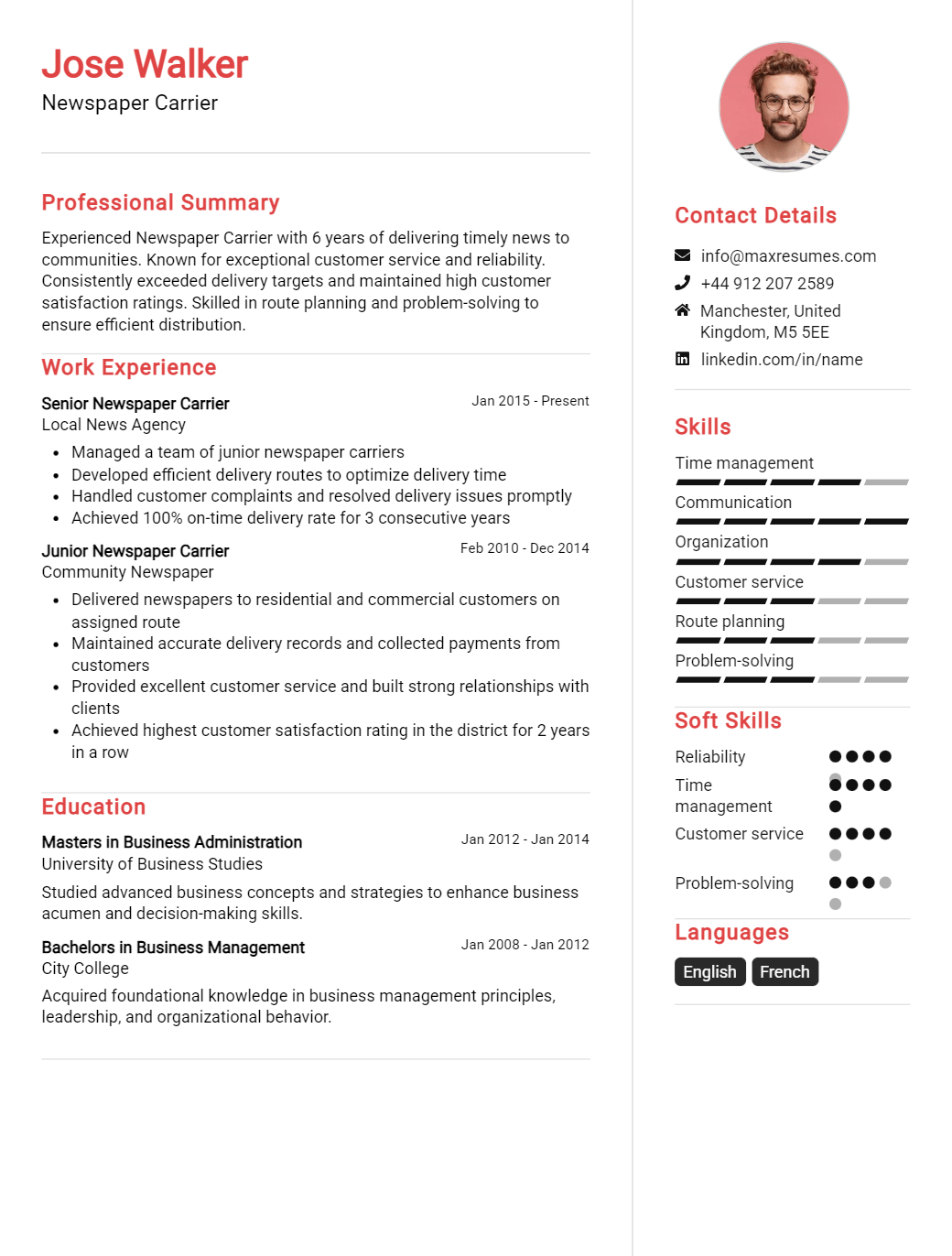 newspaper-carrier-resume-sample