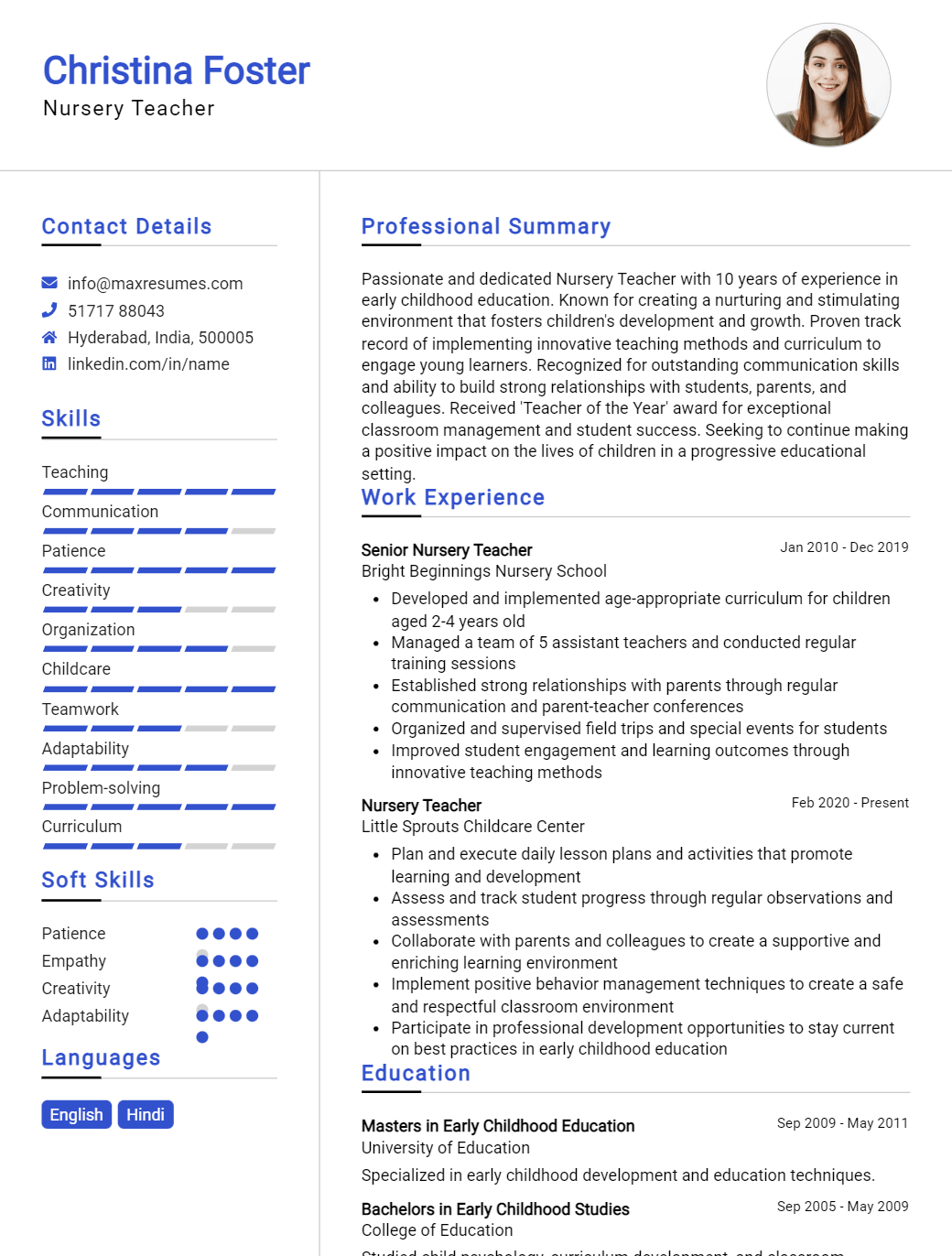 nursery-teacher-resume-sample