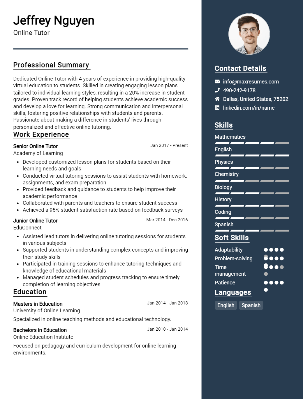 online-tutor-resume-sample