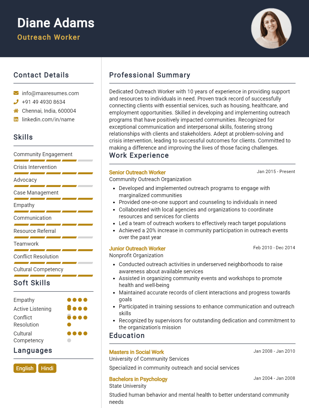 outreach-worker-resume-sample