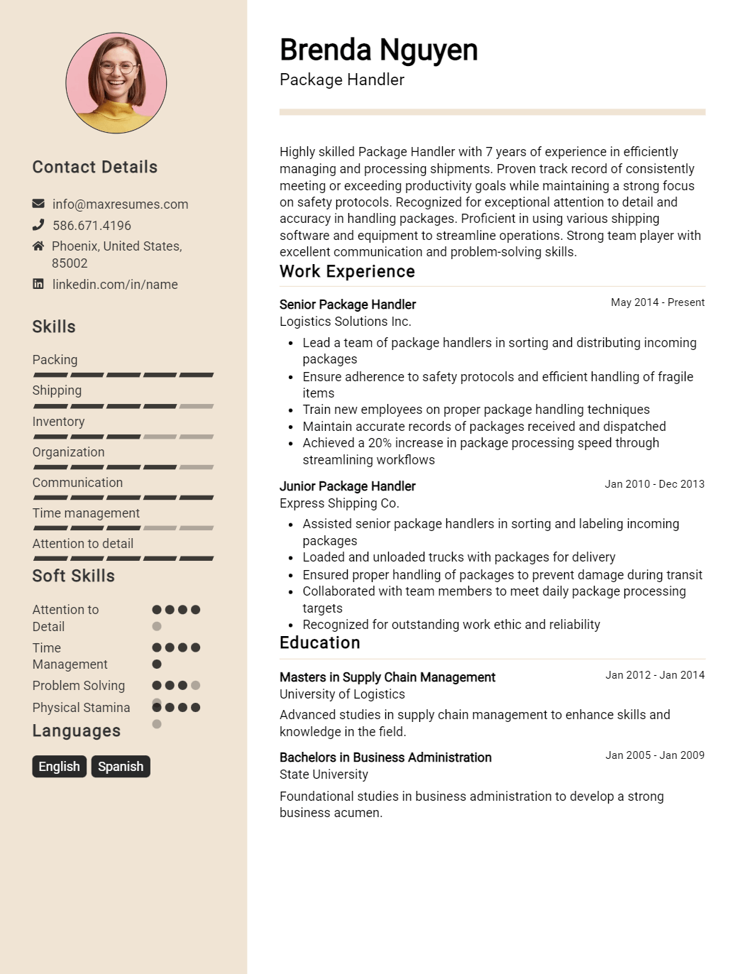 package-handler-resume-sample