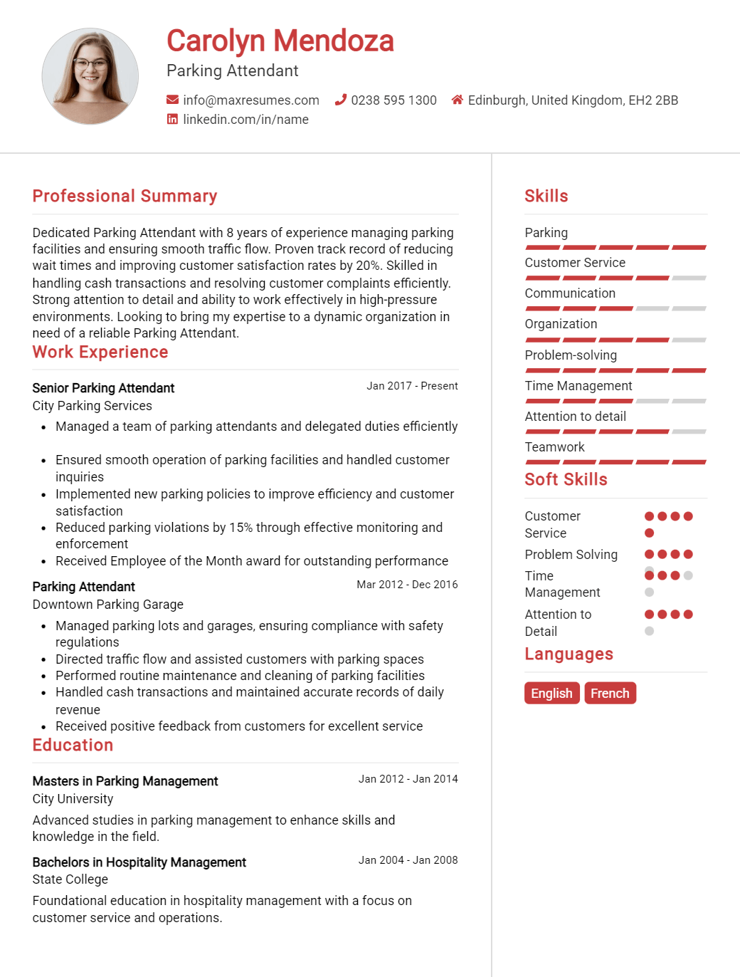 parking-attendant-resume-sample