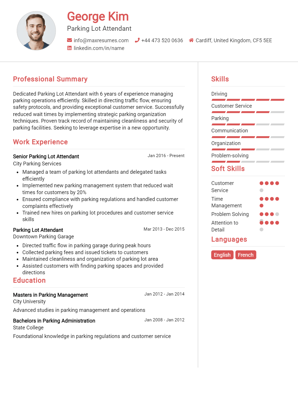 parking-lot-attendant-resume-sample