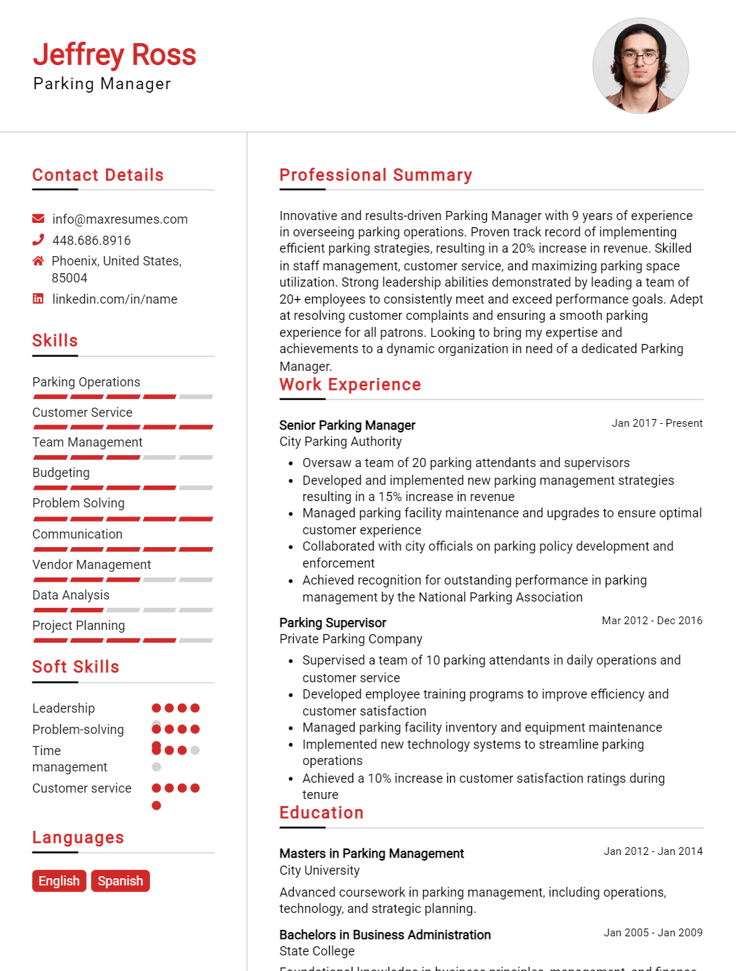 parking-manager-resume-sample