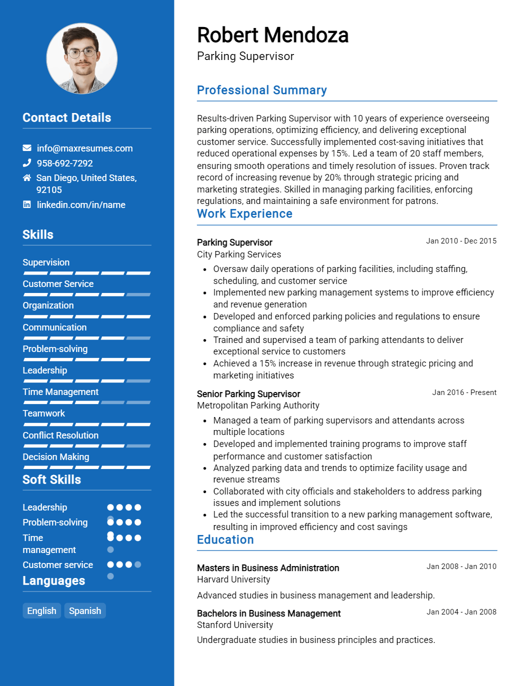 parking-supervisor-resume-sample
