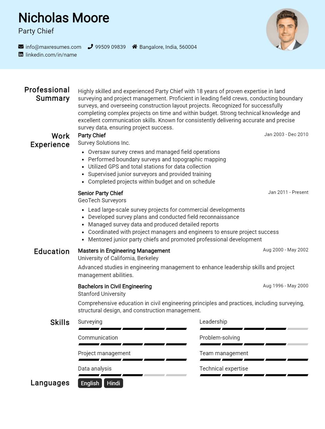party-chief-resume-sample