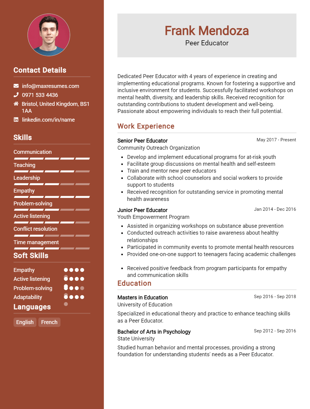 peer-educator-resume-sample