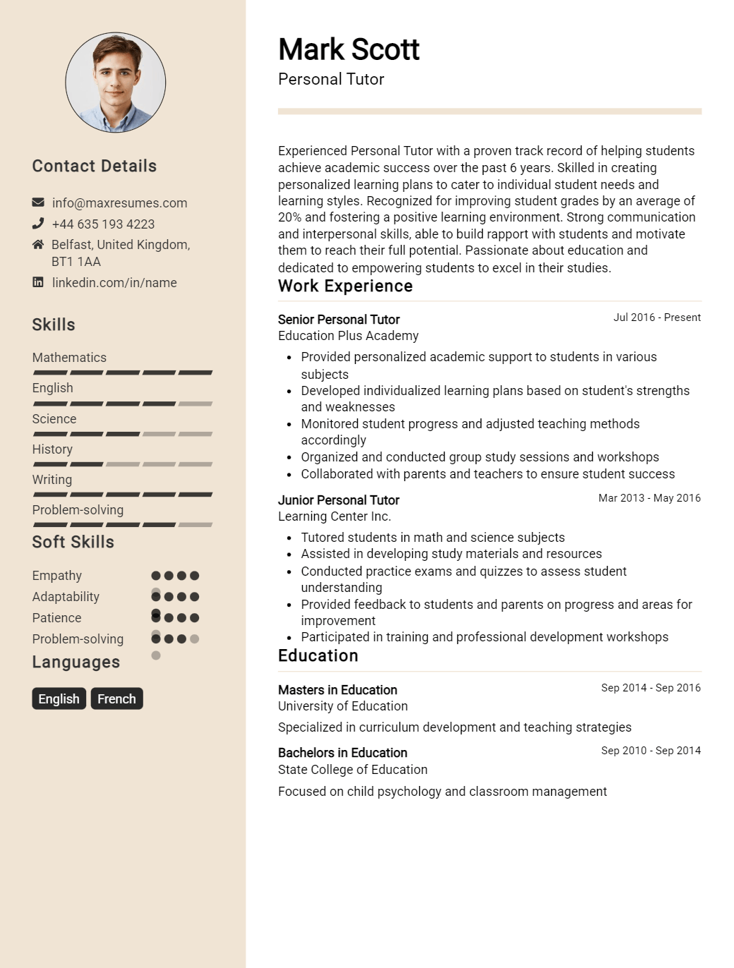 personal-tutor-resume-sample