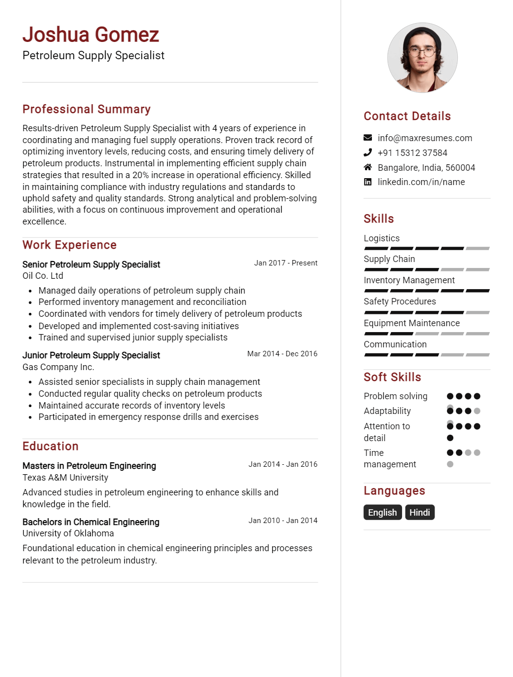 petroleum-supply-specialist-resume-sample