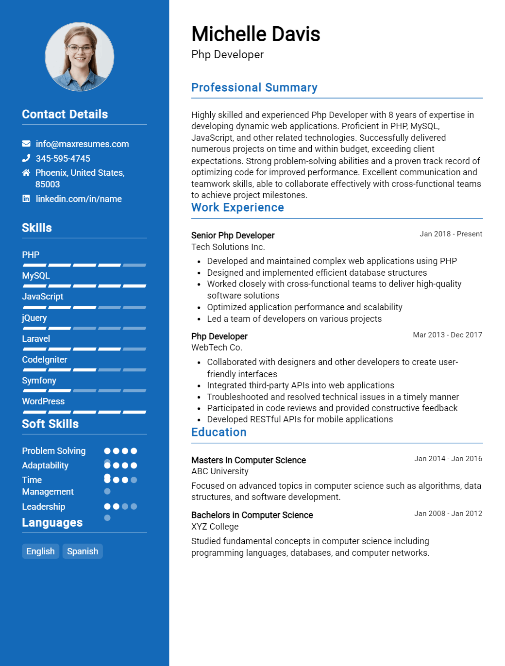 php-developer-resume-sample
